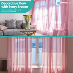 "Neel Blue Voile Curtains Slot Top, 2 Curtains, Rose - 56"" Width X 72"" Drop" - thumbnail 7