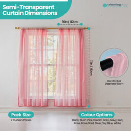 "Neel Blue Voile Curtains Slot Top, 2 Curtains, Rose - 56"" Width X 72"" Drop" - thumbnail 2