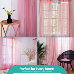 "Neel Blue Voile Curtains Slot Top, 2 Curtains, Rose - 56"" Width X 72"" Drop" - thumbnail 8
