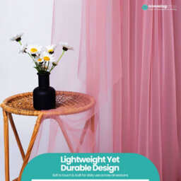 "Neel Blue Voile Curtains Slot Top, 2 Curtains, Rose - 56"" Width X 72"" Drop" - thumbnail 9