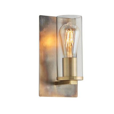 Bronze Patina Plate Wall Lamp Light & Clear Glass Shade - Dimmable Led Fitting - image 1