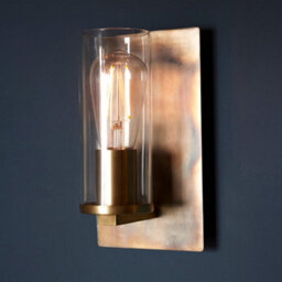 Bronze Patina Plate Wall Lamp Light & Clear Glass Shade - Dimmable Led Fitting - thumbnail 3
