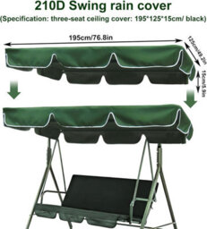 Universal Sunshade Canopy For Garden Swing - 195 X 125 15 Cm Waterproof Outdoor Dark Green - thumbnail 2