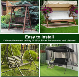Universal Sunshade Canopy For Garden Swing - 195 X 125 15 Cm Waterproof Outdoor Dark Green - thumbnail 4