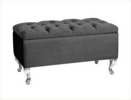 Londona 90Cm Chesterfield Ottoman Storage Bench - Plush Velvet Shoe Bench - Steel Grey Upholstery Footstool With Storage