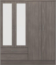 Seconique Nevada 4 Door 2 Drawer Mirrored Wardrobe In Black Wood Grain Effect Finish - thumbnail 2