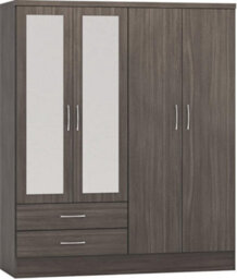 Seconique Nevada 4 Door 2 Drawer Mirrored Wardrobe In Black Wood Grain Effect Finish - thumbnail 1
