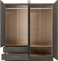 Seconique Nevada 4 Door 2 Drawer Mirrored Wardrobe In Black Wood Grain Effect Finish - thumbnail 3
