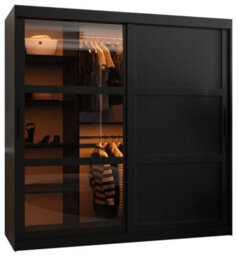Arte Parma Iii Sliding Door Wardrobe (H2000mm W1800mm D620mm) With Shelves -Black Matt - thumbnail 2