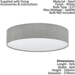 Elegant Flush Ceiling Light With White Grey Linen Shade And E27 Bulbs - thumbnail 2
