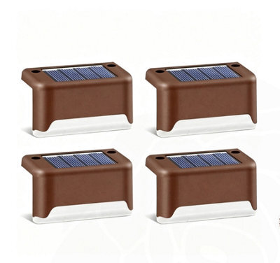 Amorly 4 Pcs Brown Warm White Solar Deck Lights Outdoor Waterproof Led Wall Light Garden Landscape Step Lamps Yard Patio Fence - image 1