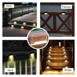 Amorly 4 Pcs Brown Warm White Solar Deck Lights Outdoor Waterproof Led Wall Light Garden Landscape Step Lamps Yard Patio Fence - thumbnail 4