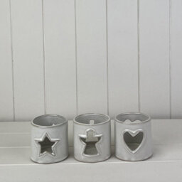 Satchville Glazed Ceramic Tealight Holder With Heart/star Cut-Out Detail - thumbnail 2