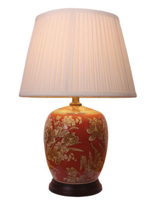 Downton Interiors Red Floral Oriental Chinese Floral Ceramic Porcelain Table Lamp - image 1