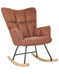 Wyld And Coco Rocking Chair Brown Fabric Biscuit Tufting With Wooden Legs - Retro Rocking Armchair, W71 X D83 X H104Cm - thumbnail 3