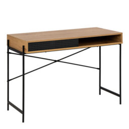 Wyld Haus Cambridge Oak-Effect Office Desk With Sliding Metal Door, Black Frame - thumbnail 2