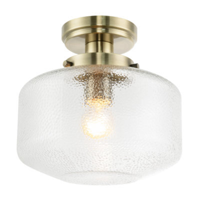 Happy Homewares Antique Brass Semi Flush Ceiling Light With Dimpled Clear Glass Shade - image 1