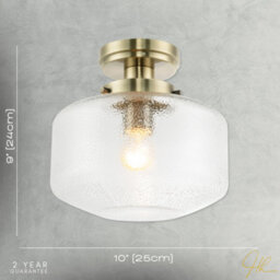 Happy Homewares Antique Brass Semi Flush Ceiling Light With Dimpled Clear Glass Shade - thumbnail 7