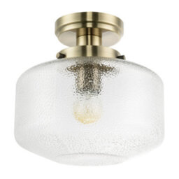 Happy Homewares Antique Brass Semi Flush Ceiling Light With Dimpled Clear Glass Shade - thumbnail 2
