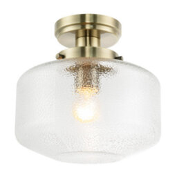 Happy Homewares Antique Brass Semi Flush Ceiling Light With Dimpled Clear Glass Shade - thumbnail 1