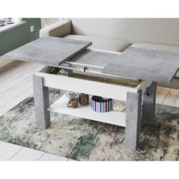 Heze Furniture Alva 2 In 1 Extending Coffee / Dining Table 110-150Cm - Concrete / White - thumbnail 2