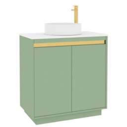 Royal Bathrooms Orion 800mm Mint Sage Floor Standing Vanity Unit 2 Door With Plain White Undrilled Worktop & Brushed Brass Accent Trim - thumbnail 6