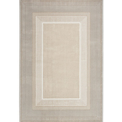 Modern Ivory Rug, 10mm Thickness Bordered Rug, Plain Rug, Anti-Shed Geometric Rug For Bedroom, Livingroom-274Cm X 366Cm - image 1