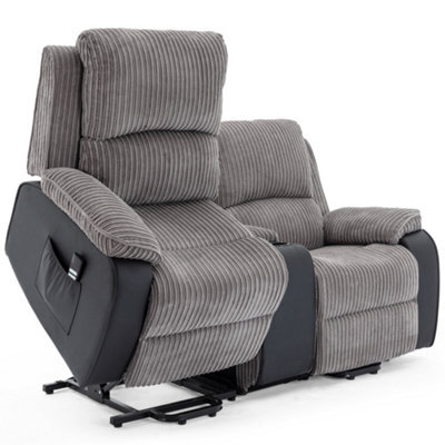 More4Homes Postana Dual Motor Rise Recliner 2 Seater Jumbo Cord Drinks Console Mobility Sofa (Grey) - image 1
