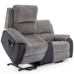More4Homes Postana Dual Motor Rise Recliner 2 Seater Jumbo Cord Drinks Console Mobility Sofa (Grey) - thumbnail 1