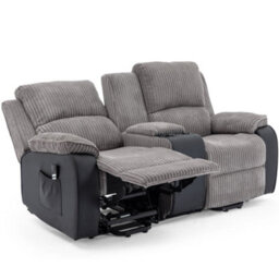 More4Homes Postana Dual Motor Rise Recliner 2 Seater Jumbo Cord Drinks Console Mobility Sofa (Grey) - thumbnail 3