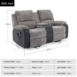 More4Homes Postana Dual Motor Rise Recliner 2 Seater Jumbo Cord Drinks Console Mobility Sofa (Grey) - thumbnail 9