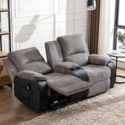 More4Homes Postana Dual Motor Rise Recliner 2 Seater Jumbo Cord Drinks Console Mobility Sofa (Grey) - thumbnail 8