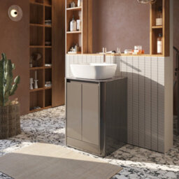 Plum&clay Mayfair Gloss Dark Grey Freestanding Bathroom Vanity Unit With Black Slate Countertop (W)550mm (H)745mm - thumbnail 2