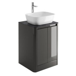 Plum&clay Mayfair Gloss Dark Grey Freestanding Bathroom Vanity Unit With Black Slate Countertop (W)550mm (H)745mm