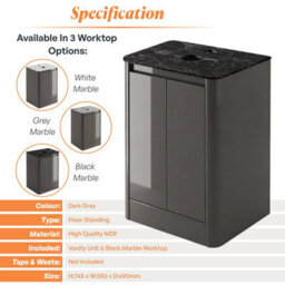Plum&clay Mayfair Gloss Dark Grey Freestanding Bathroom Vanity Unit With Black Slate Countertop (W)550mm (H)745mm - thumbnail 5