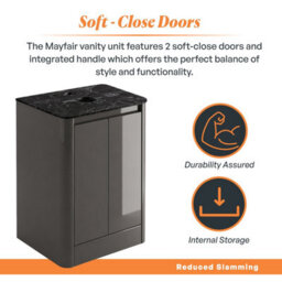 Plum&clay Mayfair Gloss Dark Grey Freestanding Bathroom Vanity Unit With Black Slate Countertop (W)550mm (H)745mm - thumbnail 4