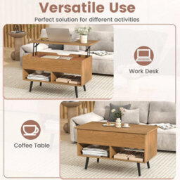 Lift Top Coffee Table Mid Century Modern Accent Table With Shelves Natural - thumbnail 4