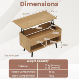 Lift Top Coffee Table Mid Century Modern Accent Table With Shelves Natural - thumbnail 2