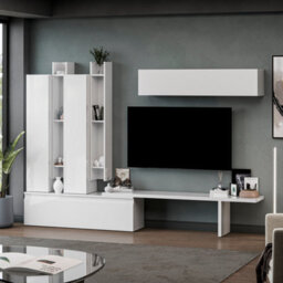 Decorotika Azur Moduler Modern Tv Unit Wall Mount Customizable Layout High Gloss White - thumbnail 2