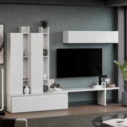 Decorotika Azur Moduler Modern Tv Unit Wall Mount Customizable Layout High Gloss White - thumbnail 3