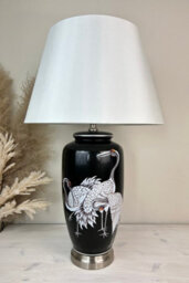 Downton Interiors Black Crane Ceramic Table Lamp With Plain Shade - thumbnail 1