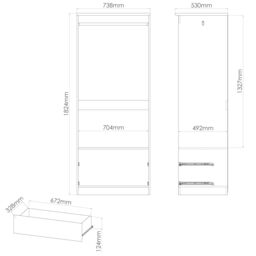 Rovigo Ready Assembled Matt White & Pink 2 Drawer Double Wardrobe With 1 Mirror Door (H)1824mm (W)738mm (D)530mm - thumbnail 8