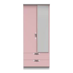 Rovigo Ready Assembled Matt White & Pink 2 Drawer Double Wardrobe With 1 Mirror Door (H)1824mm (W)738mm (D)530mm - thumbnail 6