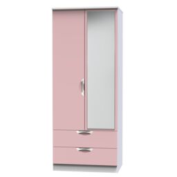 Rovigo Ready Assembled Matt White & Pink 2 Drawer Double Wardrobe With 1 Mirror Door (H)1824mm (W)738mm (D)530mm - thumbnail 3