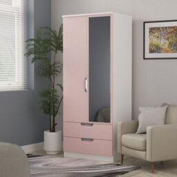 Rovigo Ready Assembled Matt White & Pink 2 Drawer Double Wardrobe With 1 Mirror Door (H)1824mm (W)738mm (D)530mm - thumbnail 1