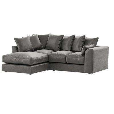 Furnishings For Less UK Brooklyn Plush Velvet 3 To 4 Seater L Shaped Corner Sofa Fibre Grey Left Hand Facing - image 1