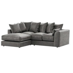 Furnishings For Less UK Brooklyn Plush Velvet 3 To 4 Seater L Shaped Corner Sofa Fibre Grey Left Hand Facing - thumbnail 1