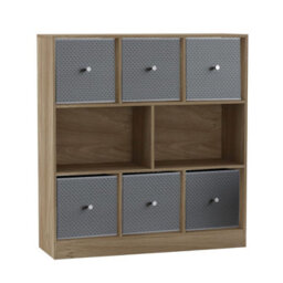 Urbn-Living Urbnliving Asymmetrical 8 Cube Bookcase Shelf Storage Unit W/ 6 Fabric Drawer Inserts (Oak+Light Grey) - thumbnail 3