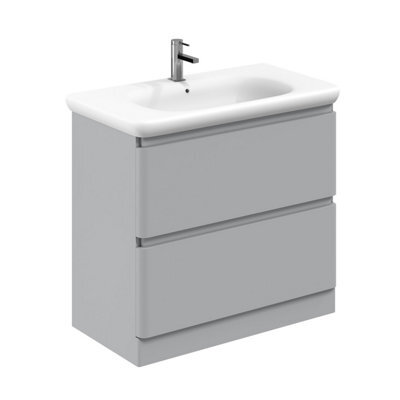 Plum&clay Marvel Gloss Light Grey Floor Standing Bathroom Vanity Unit With Round Resin Basin (W)900mm - image 1