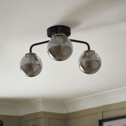 Inlight Agile Flush Matt Glass & Metal Black Antique Brass & Smoked Glass Effect 3 Lamp Led Ceiling Light - thumbnail 2